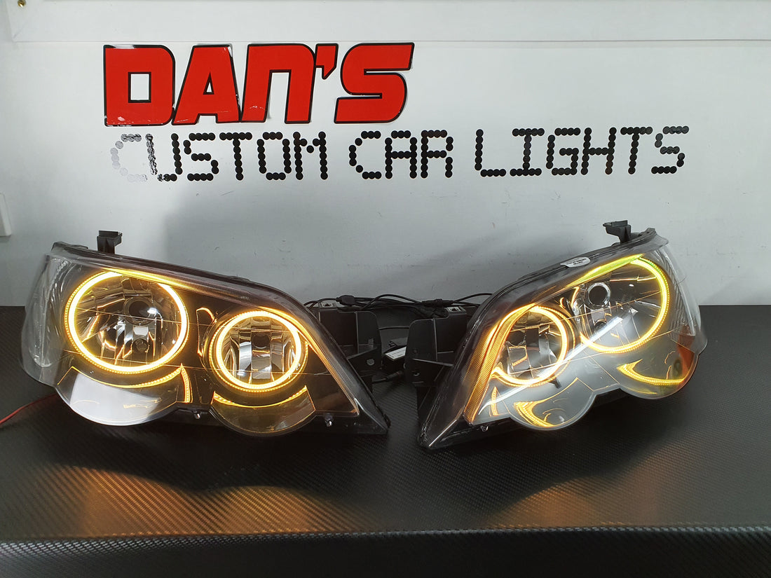 Ford Falcon BA/BF XR6 XR8 Headlights with Multicolored Halo Rings - Dan's Custom Car Lights 