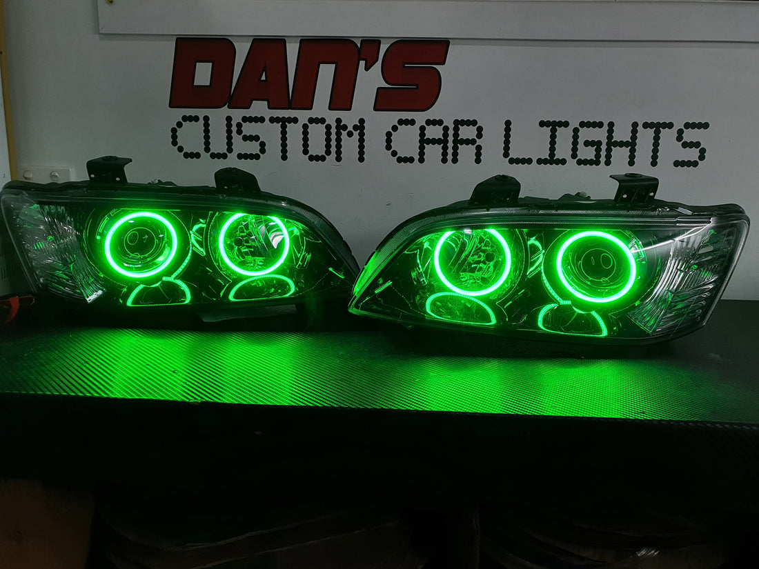 Holden VE Commodore S1 Projector Headlights with Multicoloured Halo Rings - Dan's Custom Car Lights 