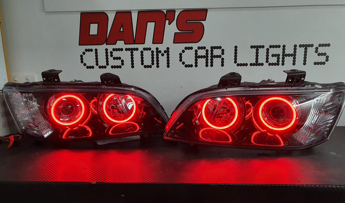 Holden VE Commodore S1 Projector Headlights with Multicoloured Halo Rings - Dan's Custom Car Lights 