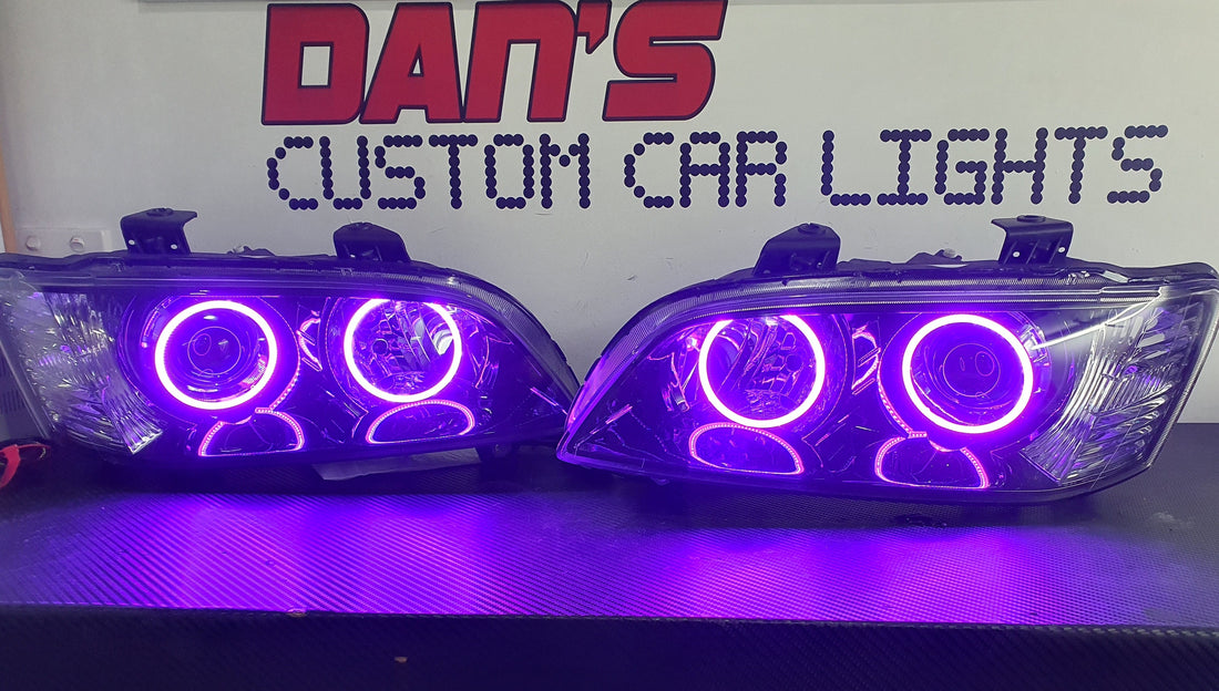 Holden VE Commodore S1 Projector Headlights with Multicoloured Halo Rings - Dan's Custom Car Lights 