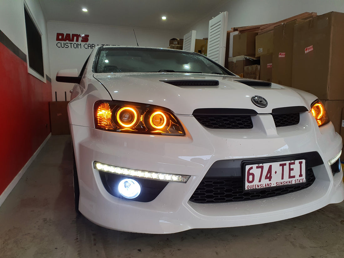 Holden VE Commodore S1 with Quad Projectors and White/Amber Halorings - Dan's Custom Car Lights 