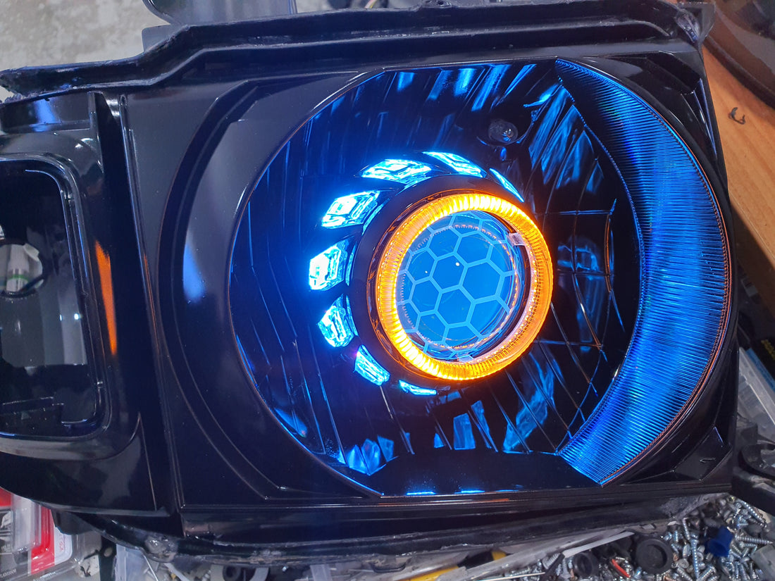 Toyota Landcruiser VDJ Headlights Dual Halo Rings BiLED Projectors, Turbine Shroud & Etched Projector Lens - Dan's Custom Car Lights 
