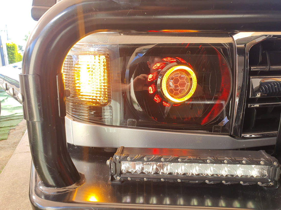 Toyota Landcruiser VDJ Headlights Dual Halo Rings BiLED Projectors, Turbine Shroud & Etched Projector Lens - Dan's Custom Car Lights 