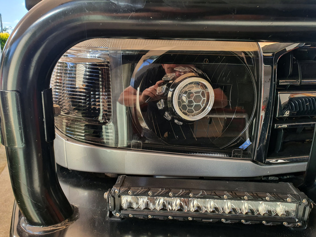 Toyota Landcruiser VDJ Headlights Dual Halo Rings BiLED Projectors, Turbine Shroud & Etched Projector Lens - Dan's Custom Car Lights 