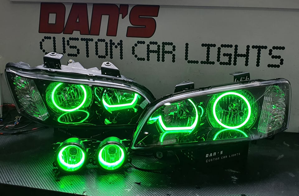 Holden VE Commodore S1/S2 SS Headlights and Fog lights with Multicolored Halo Rings - Dan's Custom Car Lights 