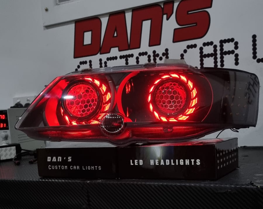 Holden Commodore VY with Quad Multicoloured Halo rings, Projectors, Honeycomb Lens Etching & Custom orange LED Blinkers - Dan's Custom Car Lights 