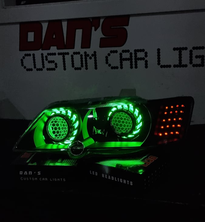 Holden Commodore VY with Quad Multicoloured Halo rings, Projectors, Honeycomb Lens Etching & Custom orange LED Blinkers - Dan's Custom Car Lights 