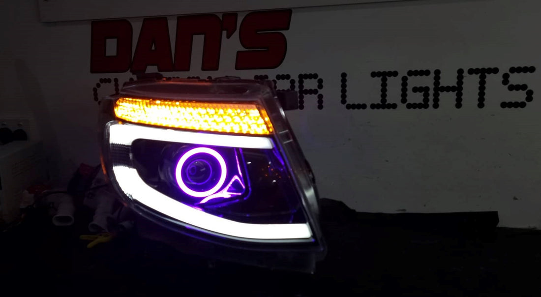 Ford Ranger PX1 DRL Style Headlights with Multicoloured Halo Rings - Dan's Custom Car Lights 