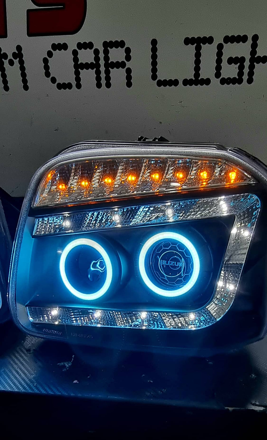 Suzuki Jimny SN 99-18 DRL Projector Headlights with Multicoloured Quad Halo rings Option to add Projector Lens Etching - Dan's Custom Car Lights 