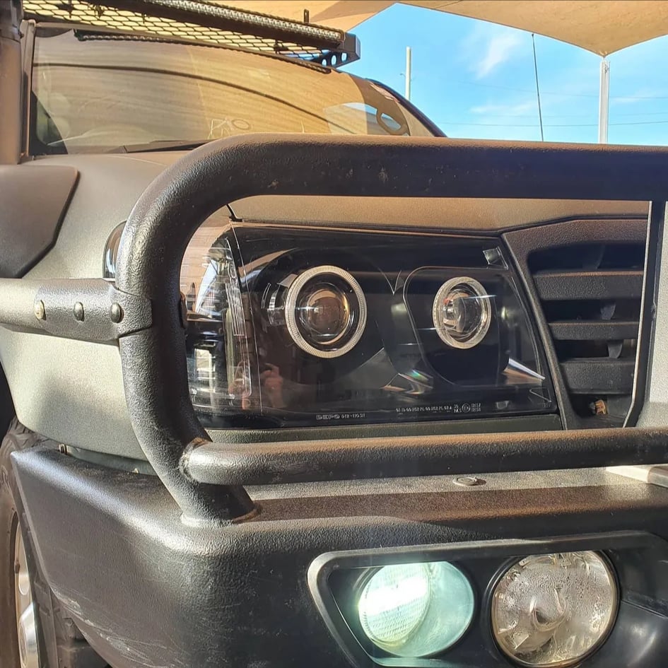 Toyota Landcruiser 100 series Headlights with Quad White/ Amber Halorings and Quad Projector - Dan's Custom Car Lights 
