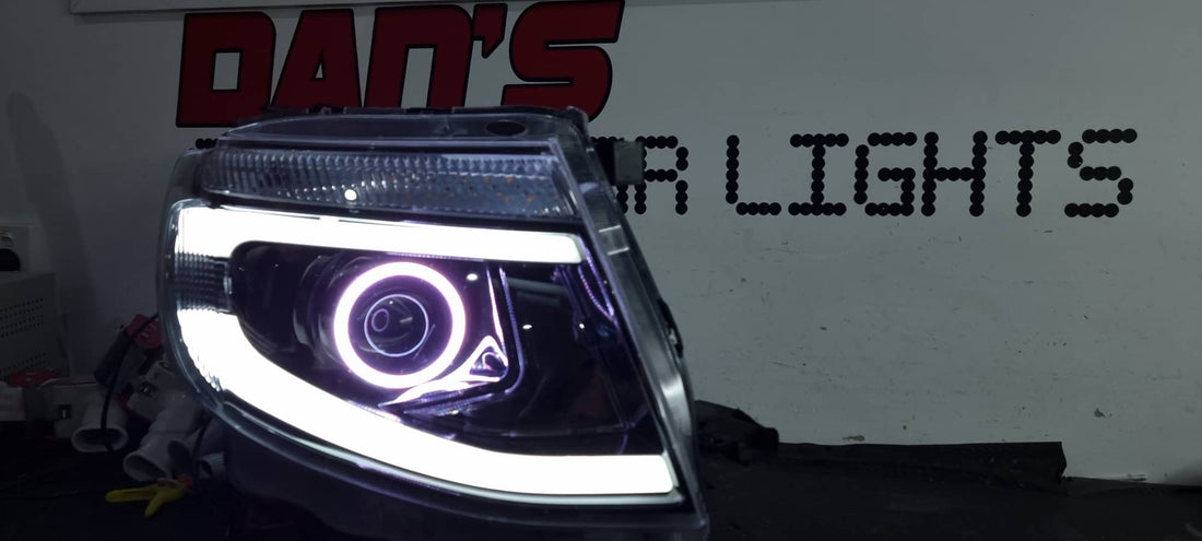Ford Ranger PX1 DRL Style Headlights with Multicoloured Halo Rings - Dan's Custom Car Lights 