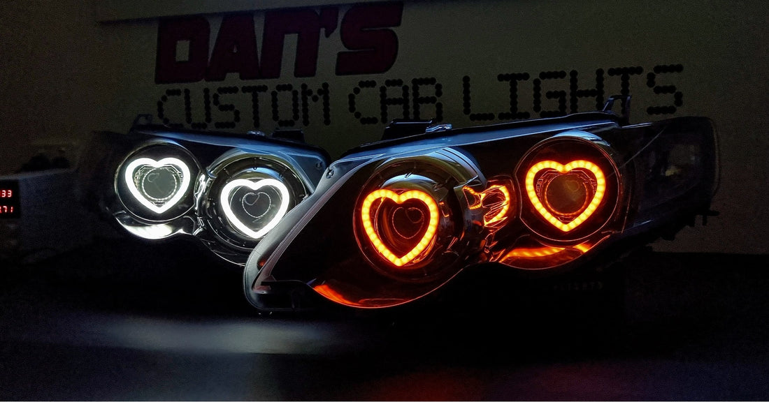 Ford FG Falcon XR6 XR8 MK2 Headlights with Projectors and Heart Chasing Halos - Dan's Custom Car Lights 