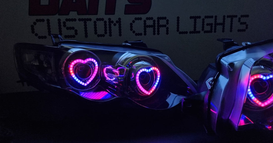 Ford FG Falcon XR6 XR8 MK2 Headlights with Projectors and Heart Chasing Halos - Dan's Custom Car Lights 