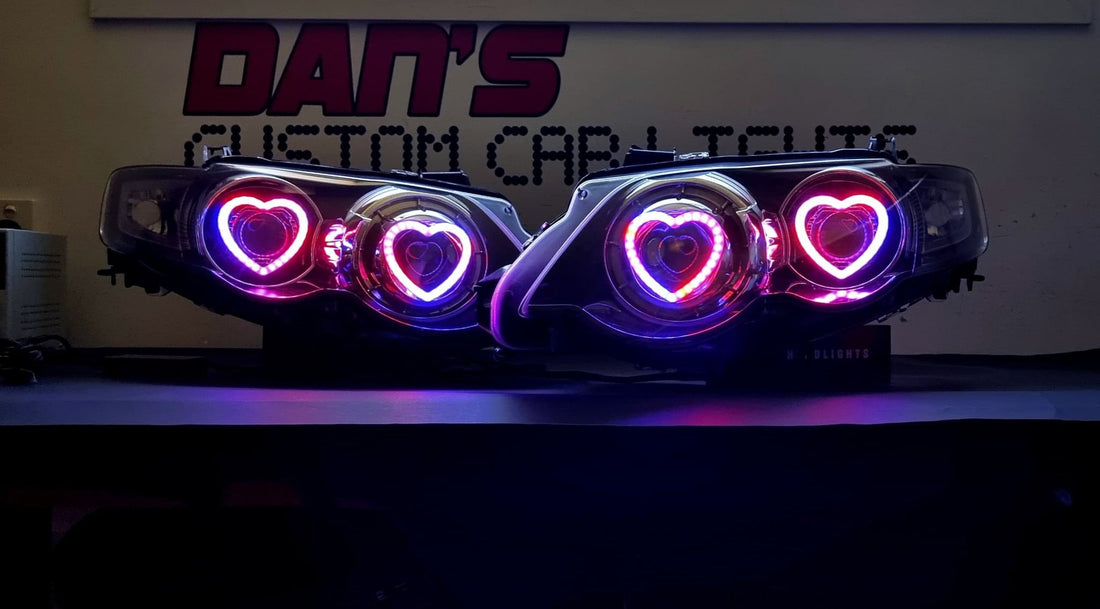 Ford FG Falcon XR6 XR8 MK2 Headlights with Projectors and Heart Chasing Halos - Dan's Custom Car Lights 