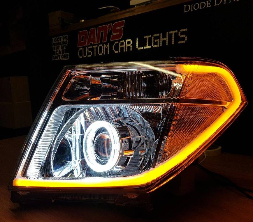 Nissan Navara D40 Thai Chrome Headlights with Halo Rings and Projectors - Dan's Custom Car Lights 