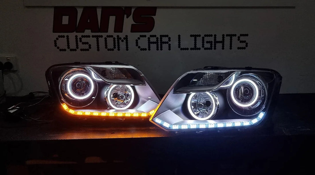 Volkswagen Amarok 2010-2022 Headlights with Switchback White/ Amber DRL & Multicoloured Halos - Dan's Custom Car Lights 