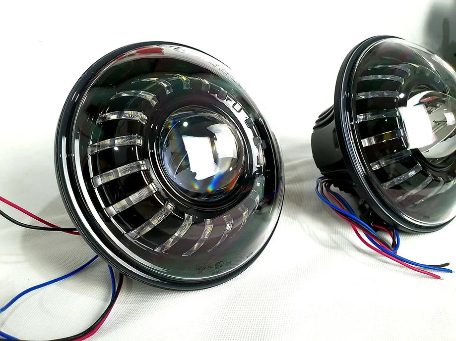 7" Turbine LED High/Low Beam Headlight White/Amber DRL or Chasing Multicolored - Dan's Custom Car Lights 
