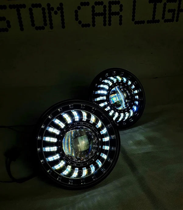 7" Turbine LED High/Low Beam Headlight White/Amber DRL or Chasing Multicolored - Dan's Custom Car Lights 