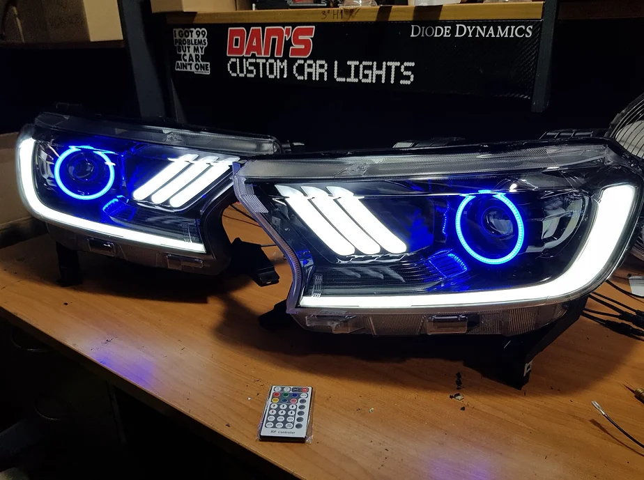 Ford Ranger PX2/PX3/Wildtrak Mustang Style Projector Headlights w/ RGB Halos - Dan's Custom Car Lights 