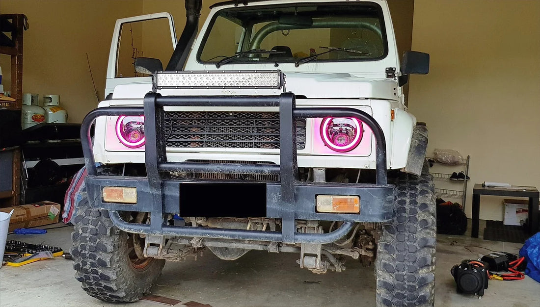 7" RGB LED Halo Rings Headlights App Controlled - Dan's Custom Car Lights 