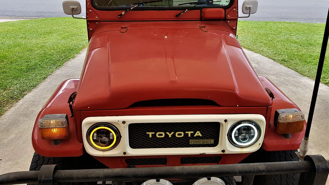 7" LED Full Headlights with White DRL and Amber Turn Signal - Dan's Custom Car Lights 