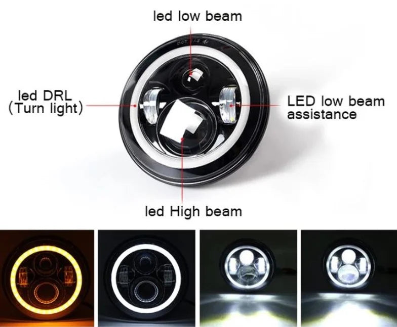 7" LED Full Headlights with White DRL and Amber Turn Signal - Dan's Custom Car Lights 