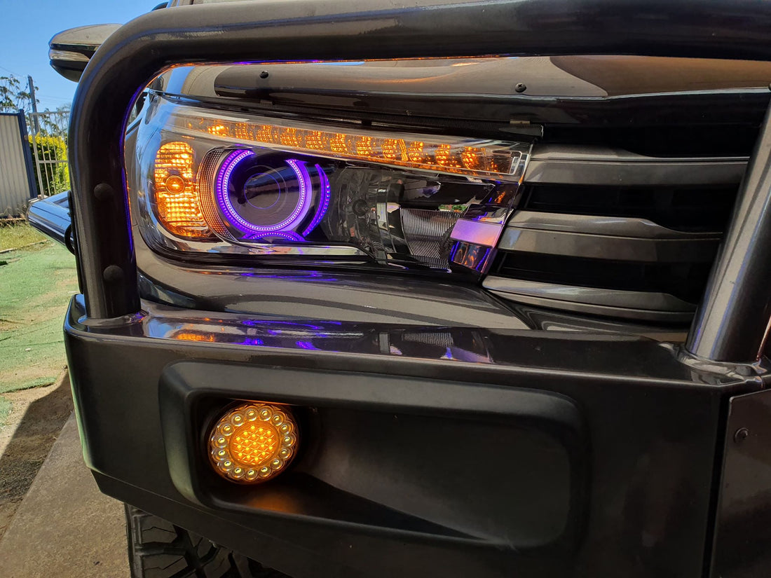 Toyota Hilux SR N80 15-22 DRL Style Headlights with Multicolored Halo Rings - Dan's Custom Car Lights 