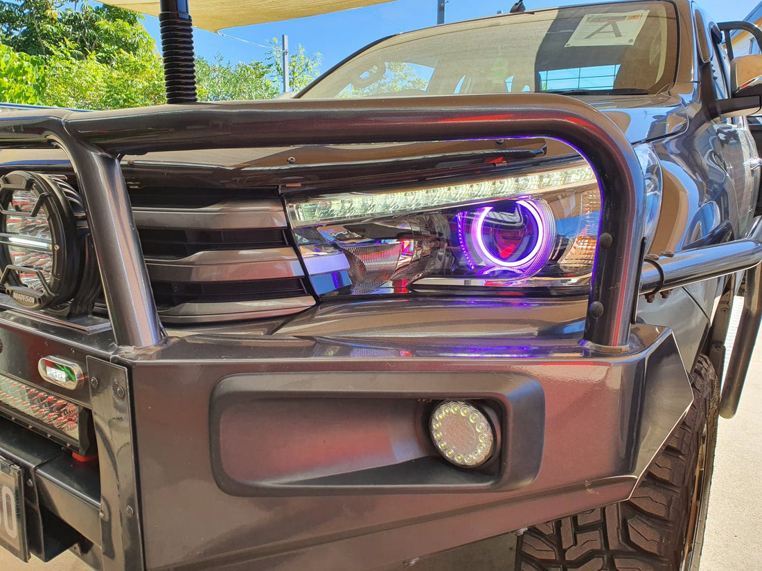 Toyota Hilux SR N80 15-22 DRL Style Headlights with Multicolored Halo Rings - Dan's Custom Car Lights 