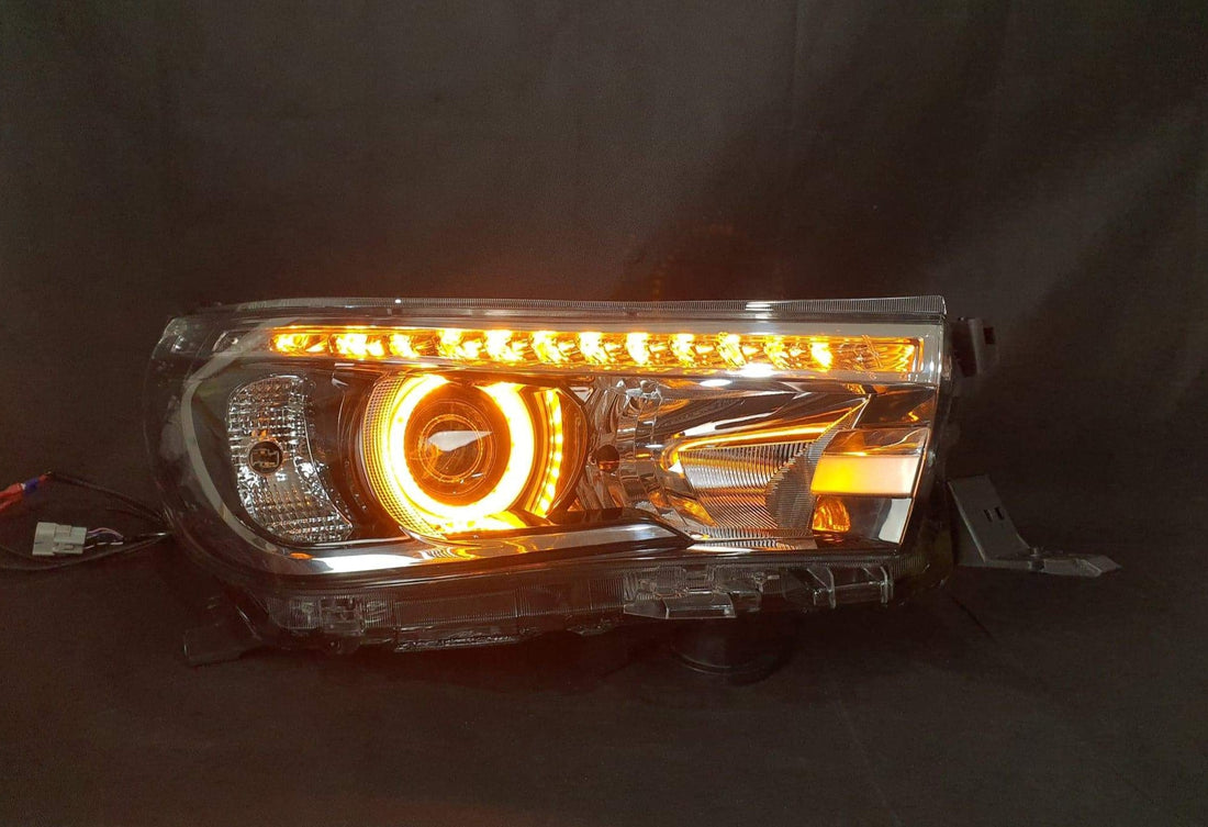 Toyota Hilux SR N80 15-19 DRL Style Headlights with White/Amber Halo Rings - Dan's Custom Car Lights 