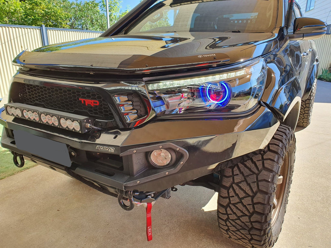Toyota Hilux SR N80 15-22 DRL Style Headlights with Multicolored Halo Rings - Dan's Custom Car Lights 