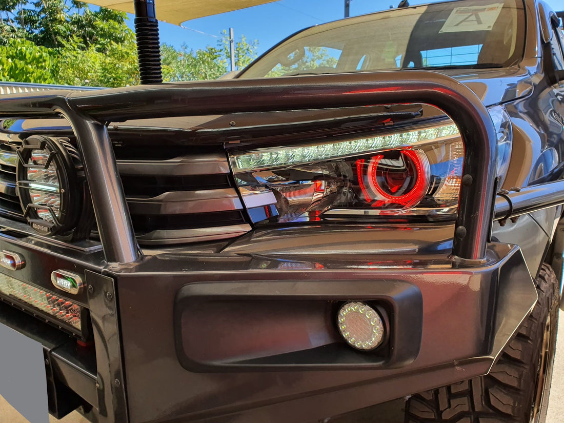 Toyota Hilux SR N80 15-22 DRL Style Headlights with Multicolored Halo Rings - Dan's Custom Car Lights 