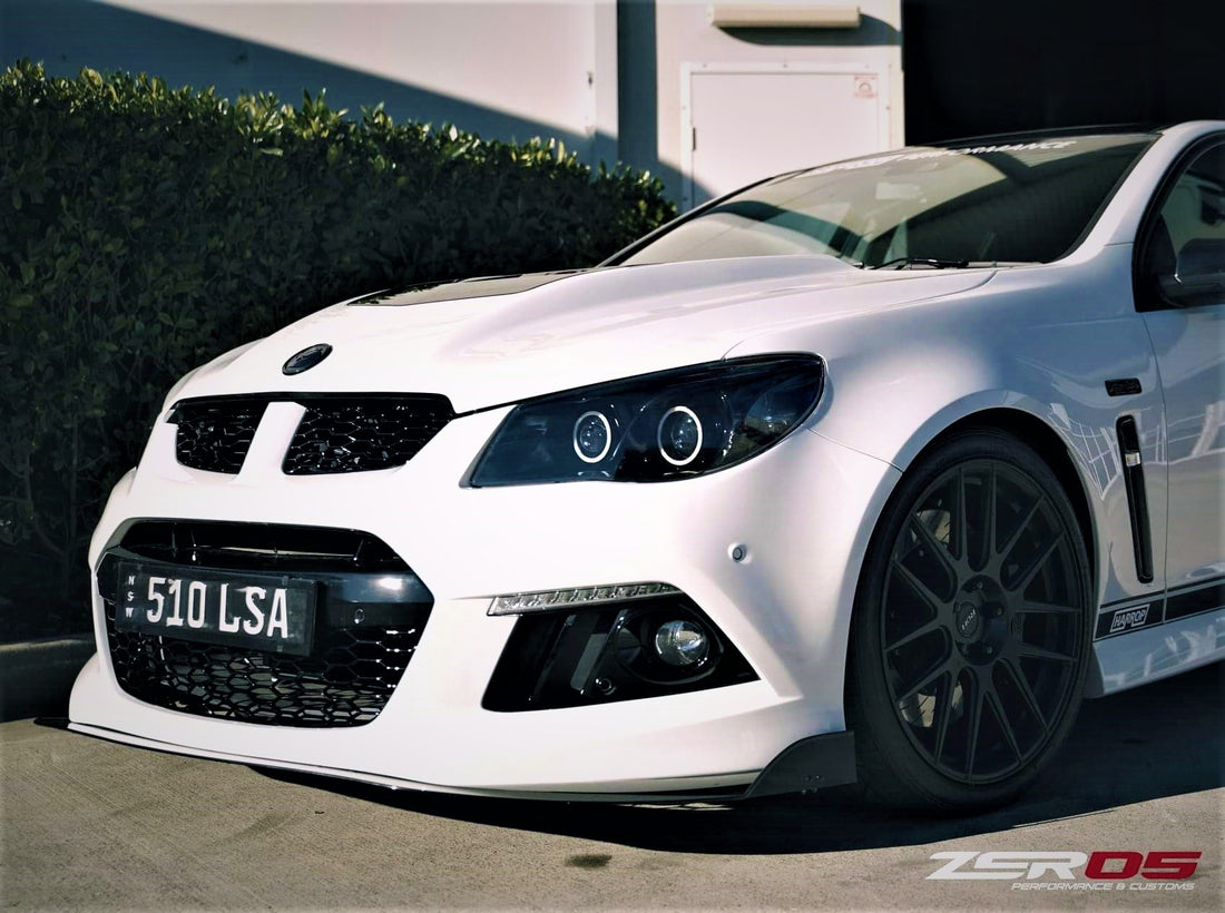 Holden VF Commodore Headlights with Quad Projectors, Blacking out, Multicolored Halo Rings and Demon Eyes - Dan's Custom Car Lights 