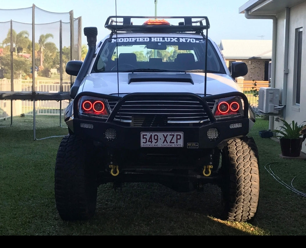 Toyota Hilux N70 2005-11 Clear Style DRL Headlights with Quad RGB Multicolored Halo Rings - Dan's Custom Car Lights 