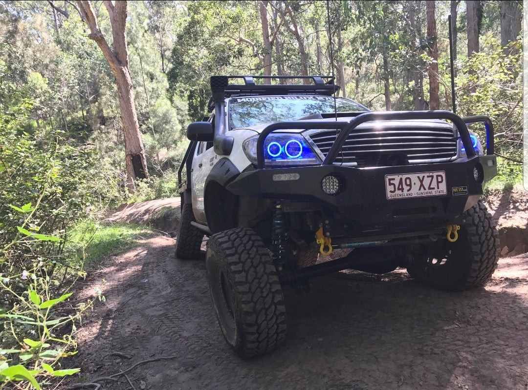 Toyota Hilux N70 2005-11 Clear Style DRL Headlights with Quad RGB Multicolored Halo Rings - Dan's Custom Car Lights 