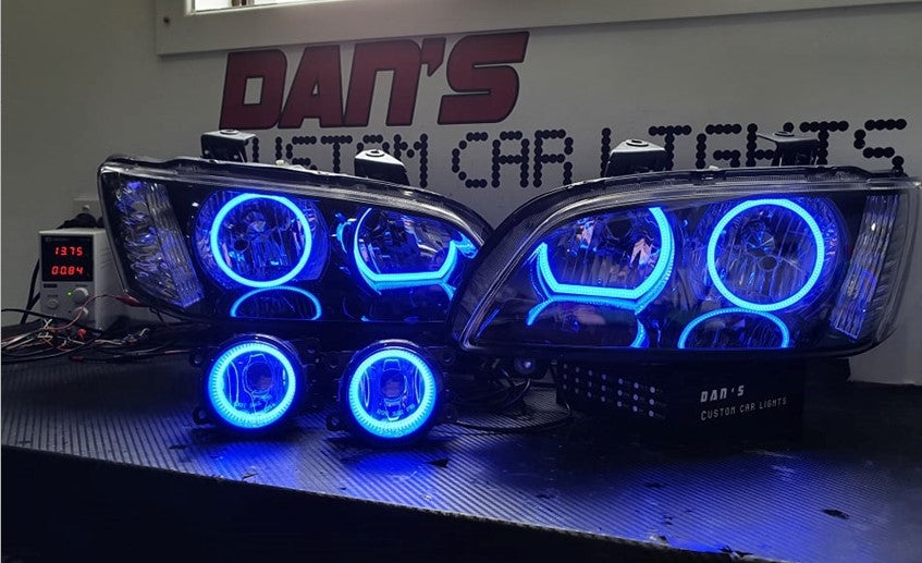 Holden VE Commodore S1/S2 SS Headlights and Fog lights with Multicolored Halo Rings - Dan's Custom Car Lights 