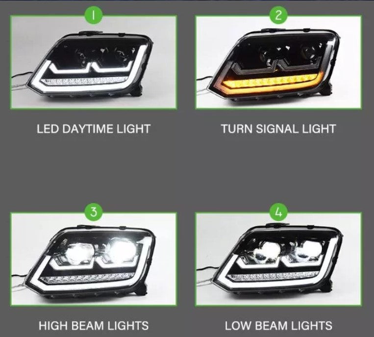 Volkswagen Amarok 2011-2016 Hi/Lo LED Projector Sequential DRL Black Headlights - Dan's Custom Car Lights 