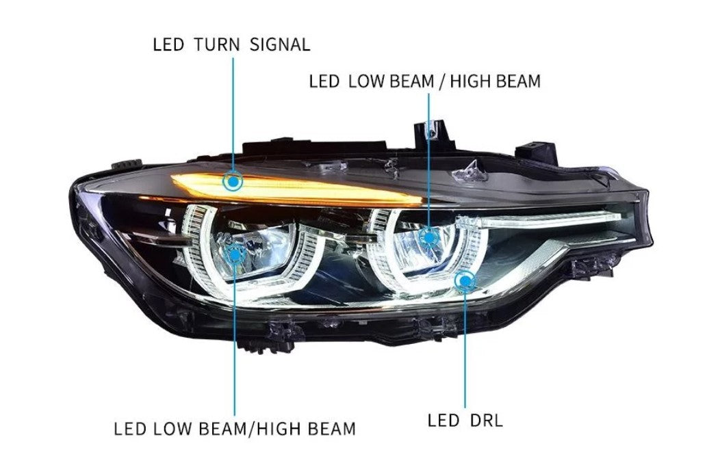 BMW 3 Series F30 2012-2016 LED Lo/Hi White DRL  Turn Signal Headlights - Dan's Custom Car Lights 
