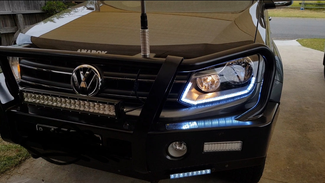 Volkswagen VW Amarok 2010-2022 Headlights with Low Beam LED Projectors and Sequential White/Amber LED DRL - Dan's Custom Car Lights 