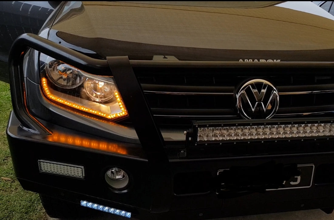 Volkswagen VW Amarok 2010-2022 Headlights with Low Beam LED Projectors and Sequential White/Amber LED DRL - Dan's Custom Car Lights 