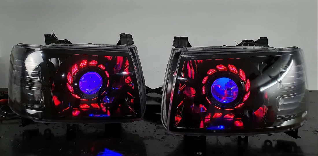 Ford RANGER PJ 2006-2009 Headlights with Multicoloured Halorings & RGB Demon Eyes - Dan's Custom Car Lights 