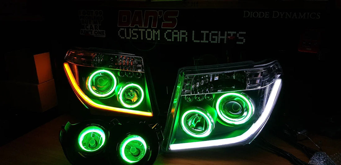 Nissan Navara D40 THAI Pathfinder with Quad Multicolored Halo Rings and DRL's - Dan's Custom Car Lights 