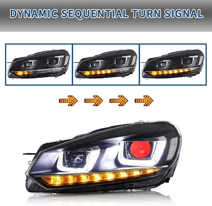 Volkswagen Golf 6 MK6 2010-14 Vland Sequential Headlights with Red Demon Eyes - Dan's Custom Car Lights 