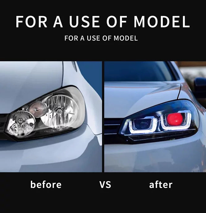Volkswagen Golf 6 MK6 2010-14 Vland Sequential Headlights with Red Demon Eyes - Dan's Custom Car Lights 