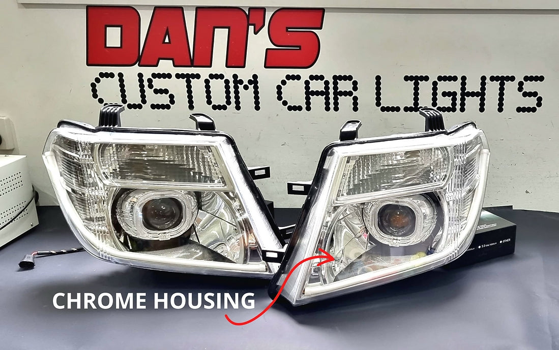 Nissan Navara D40 Spain Headlights with Halo Rings and Projectors OPTION TO ADD DRL - Dan's Custom Car Lights 
