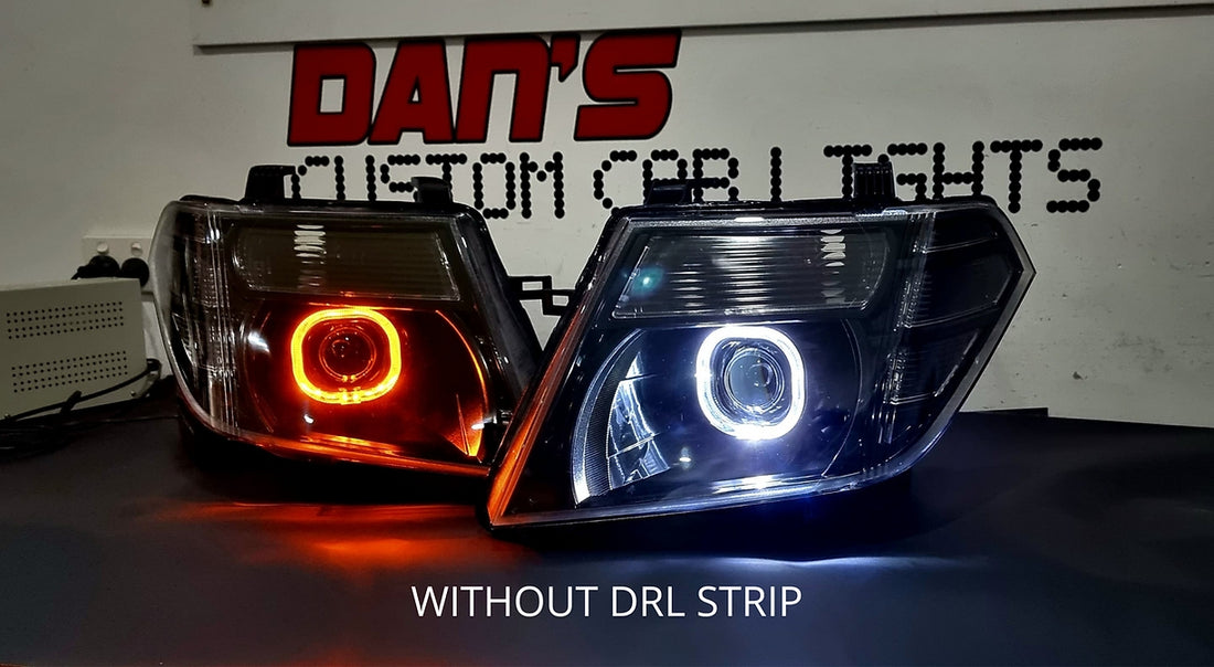 Nissan Navara D40 Spain Headlights with Halo Rings and Projectors OPTION TO ADD DRL - Dan's Custom Car Lights 