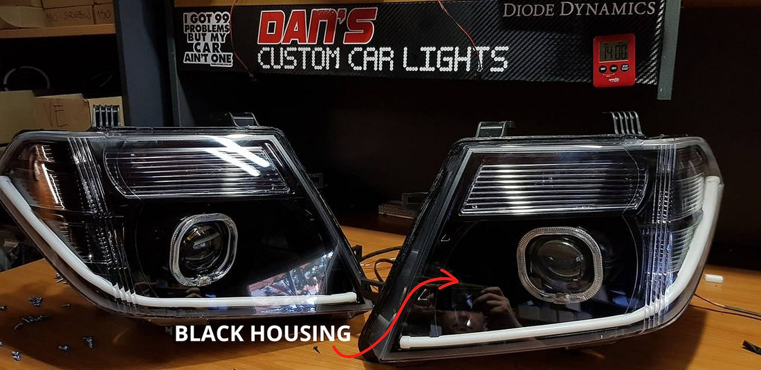 Nissan Navara D40 Spain Headlights with Halo Rings and Projectors OPTION TO ADD DRL - Dan's Custom Car Lights 