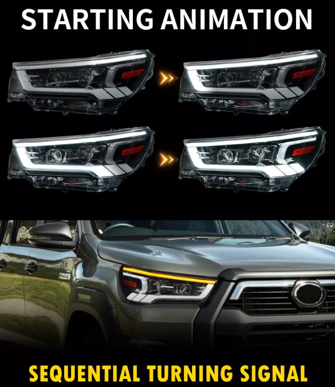Toyota Hilux 2021-ON FULL LED  Headlights with Sequential Indicator White DRL - Dan's Custom Car Lights 