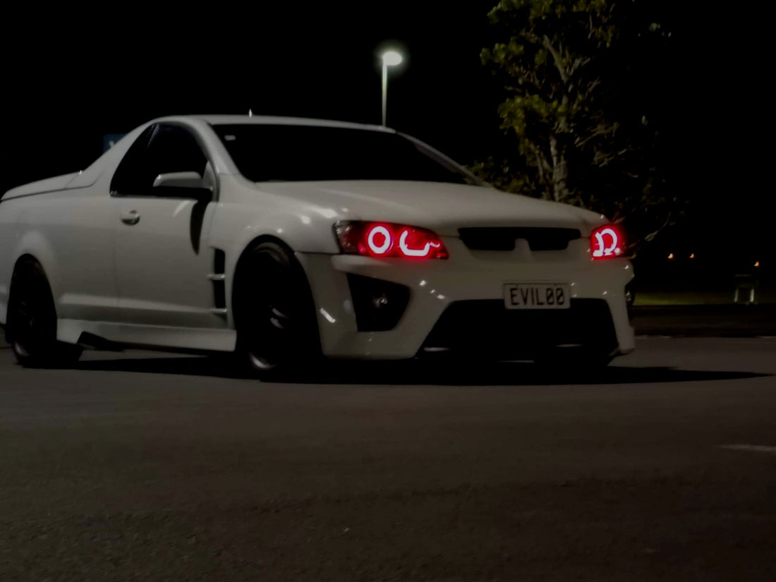 Holden VE Commodore S1 Projector Headlights w/ Quad RGB "ROUND and U SHAPE" Halo Rings - Dan's Custom Car Lights 