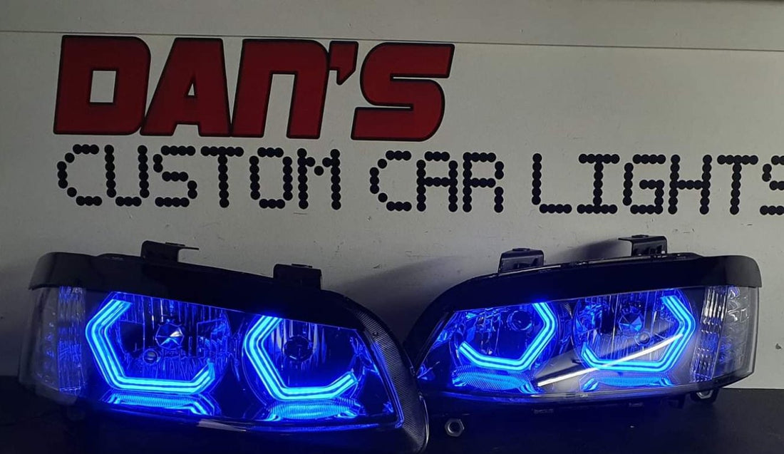 Holden VE Commodore S1 Non Projector Headlights with RGB HEX Halo Rings - Dan's Custom Car Lights 