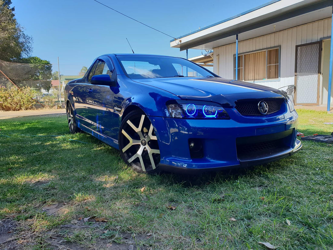 Holden VE Commodore S1 Projector Headlights w/ Quad RGB "ROUND and U SHAPE" Halo Rings - Dan's Custom Car Lights 